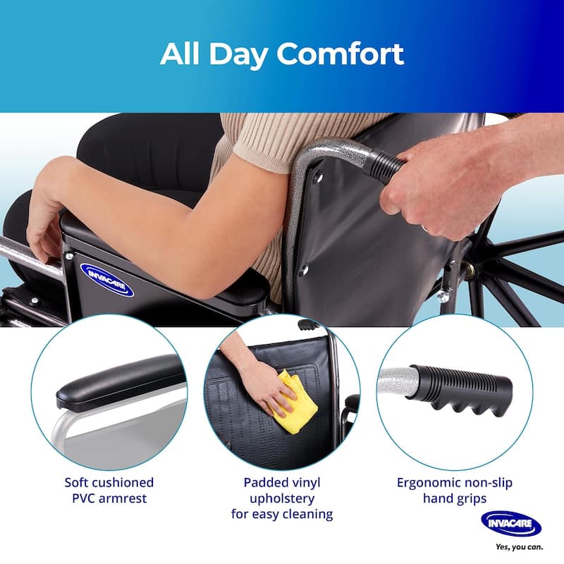 Invacare Essentials EX1 Folding Manual Wheelchair w/ Swing‑away Footrests & Desk‑Length Arms - Black