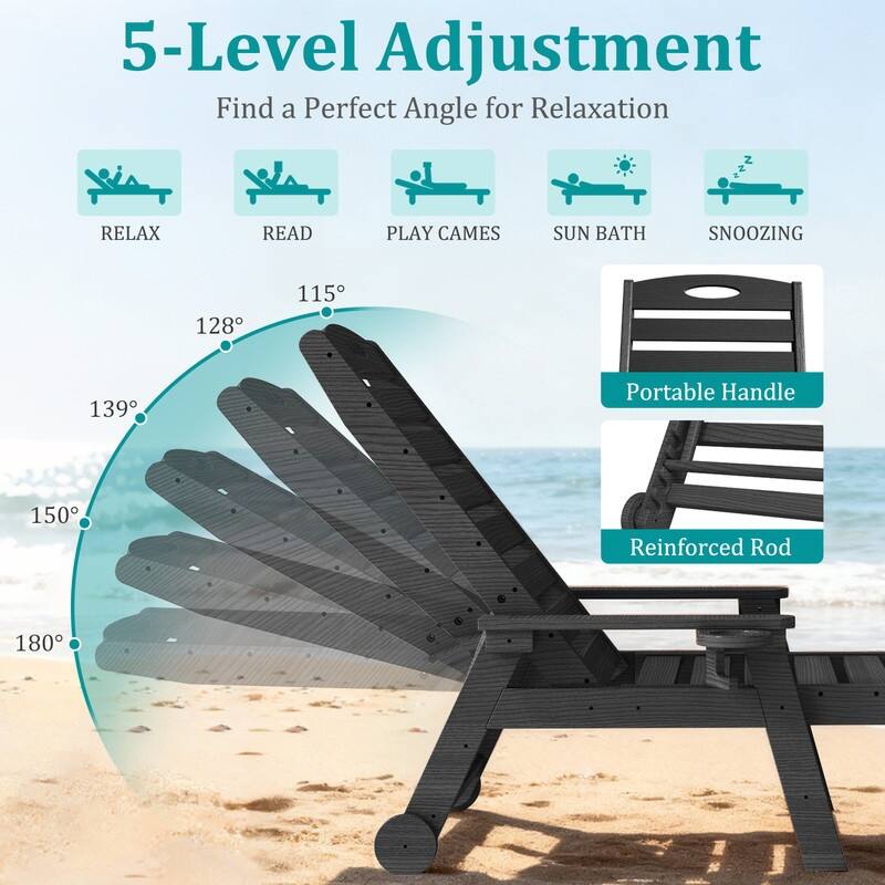 Domi Patio Lounge Chair Outdoor, HDPE Outdoor Chaise Lounge with Reclining Backrest, Pool Lounger Chair for Outside, Poolside