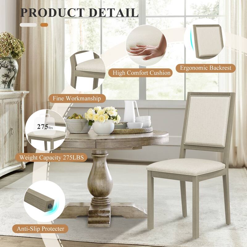 Farmhouse Set of 2 Upholstered Dining Chairs - Rustic Wood Legs & Fabric Seats for Kitchen, Dining Table
