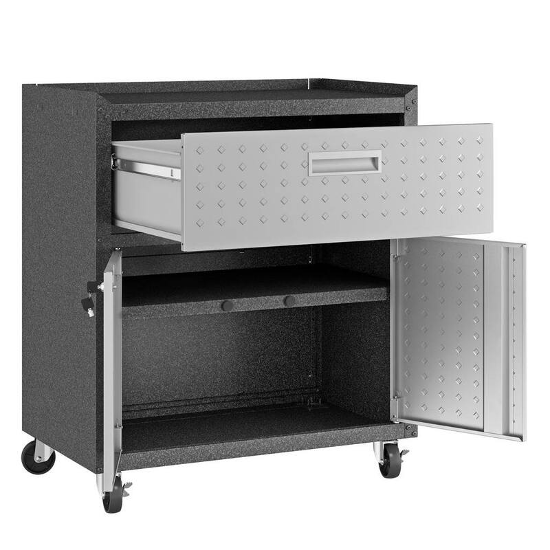 3-Piece Fortress Mobile Space-Saving Steel Garage Cabinet and Worktable 4.0 in Grey