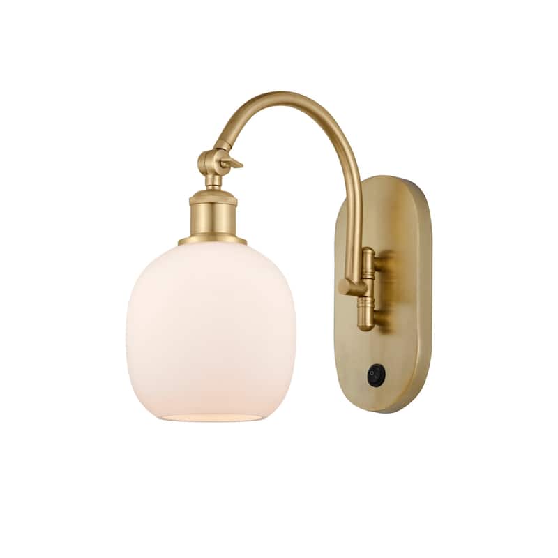 Innovations Lighting 518-1W-13-6 Belfast Sconce Belfast 13" Tall Wall - Satin Gold / Matte White
