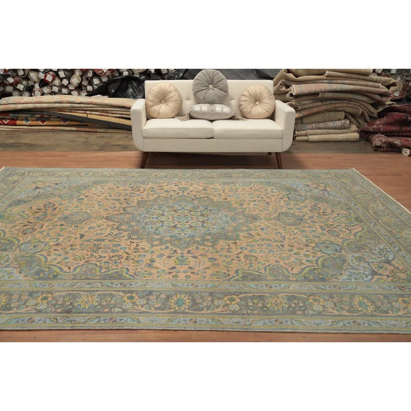 Hand Knotted Oriental 100% Wool Carpet Traditional Floral Peach Tabriz Area Rug - 11' 8'' X 8' 11''