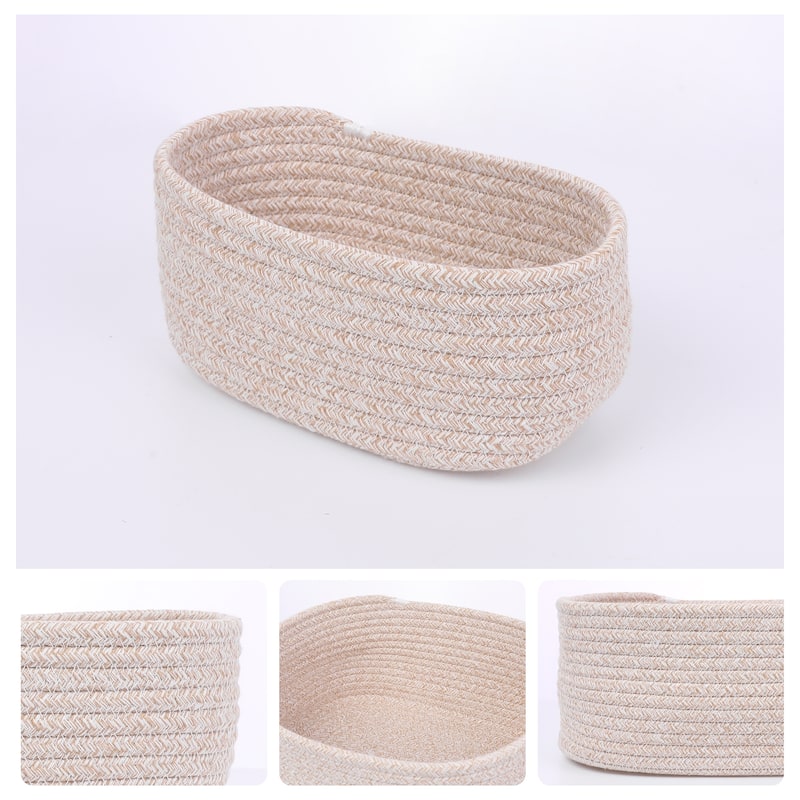3 Packs Woven Storage Basket, Shelf Closet Storage Organizer Bin for Blankets, Clothes, Shoes for Living Room Home Decor - Khaki