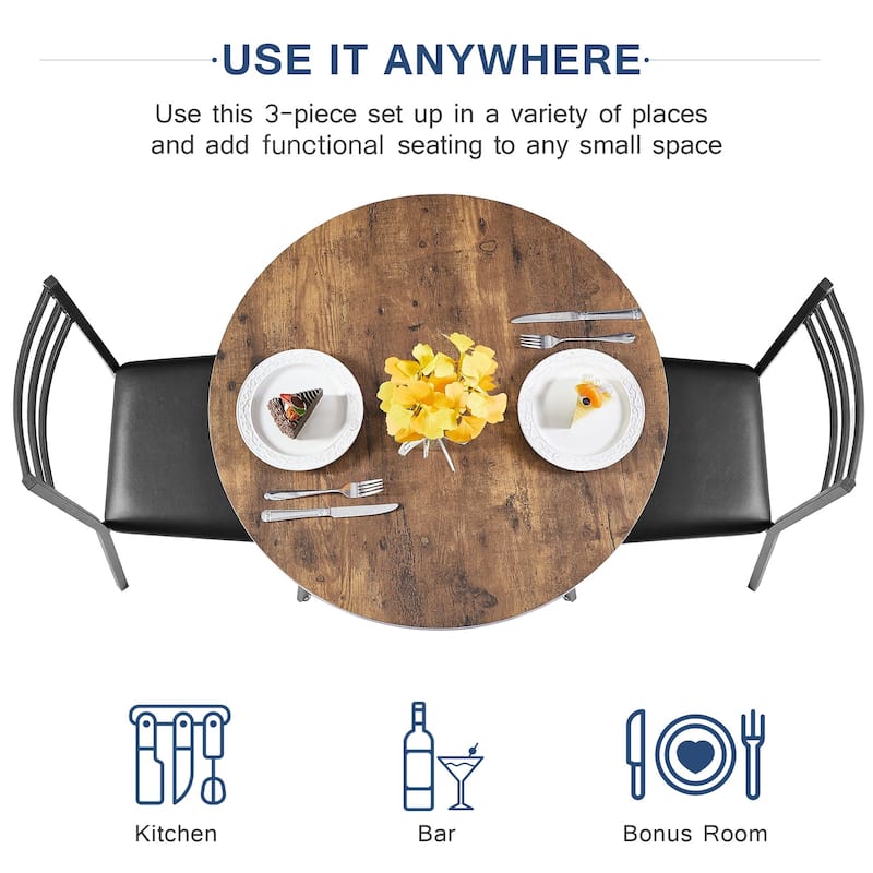 VECELO 3-Pieces Round Dining Sets for Small Spaces Butterfly Leg Table Dining Table Set of 3