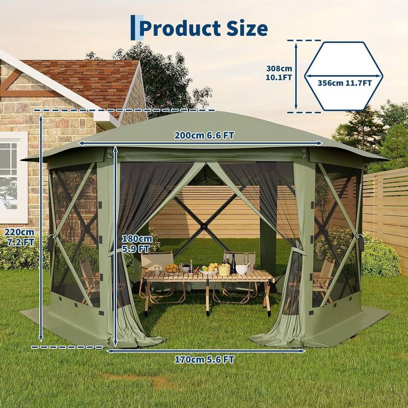 11.8FT Pop Up Gazebo Tent with 6 Removable Wind Panels for Outdoor Events, Camping, Patio, Backyard - N/A
