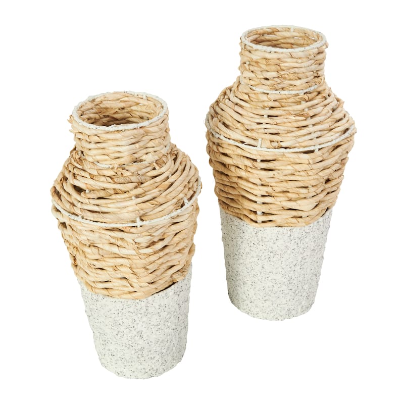 Seagrass Woven Vase with Speckled Black and White Bases - Set of 2 Brown - Roche River Decor - 8"W x 8"L x 16"H
