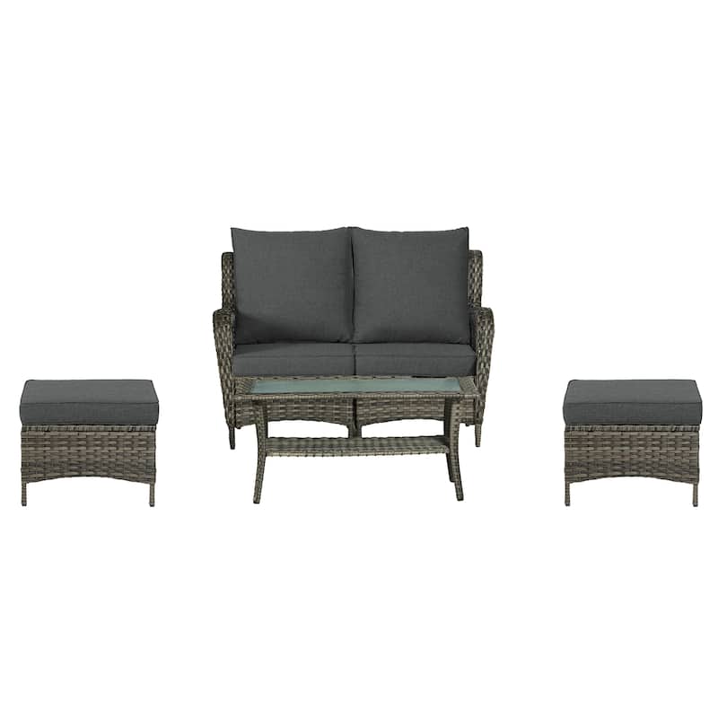 Outdoor Rattan Sectional Sofa Set With Ottoman