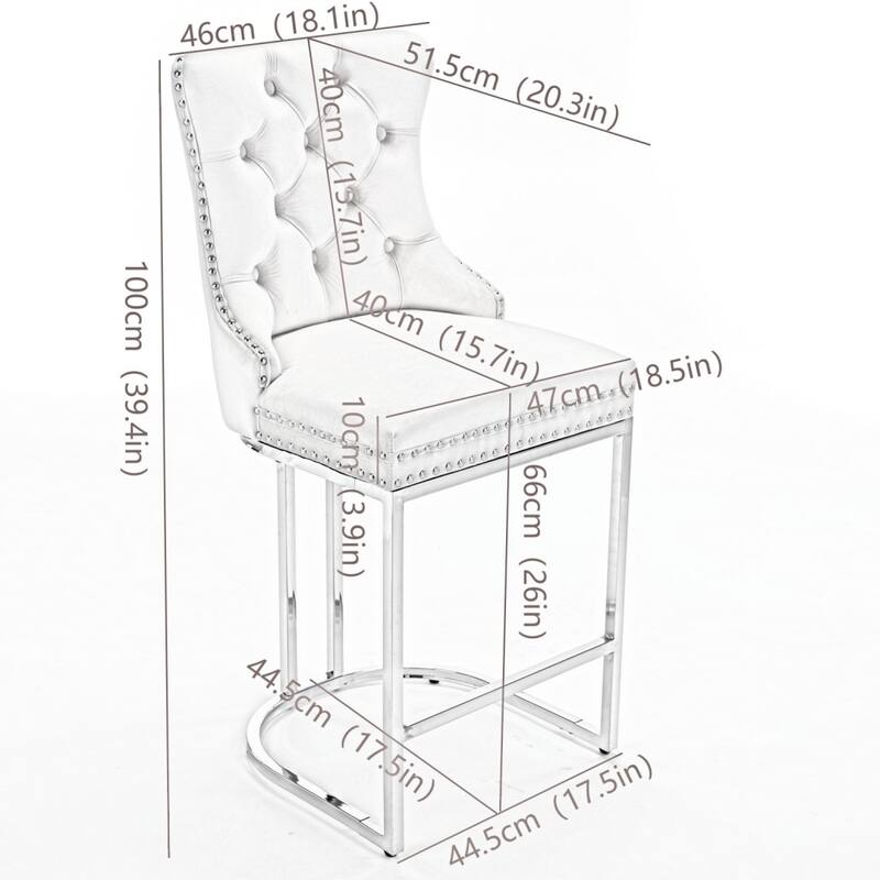 26" Counter Height Bar Stools Dining Chair with Sturdy Chromed Metal Base Legs Set of 2 - 20.30"L * 18.50"W * 39.40"H