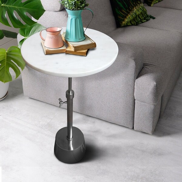 Aluminum Frame Round Side Table with Marble Top and Adjustable