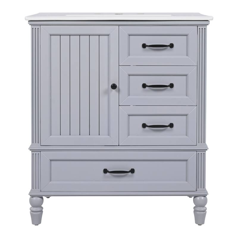 Modern Bathroom Vanity with Semilune Ceramic Sink, Storage Cabinet, and Adjustable Foot Pads - 30in L