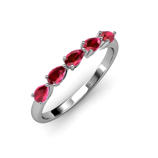 slide 1 of 18, TriJewels Pear Cut Ruby 1 1/4 ctw Womens Wedding Band 14K Gold