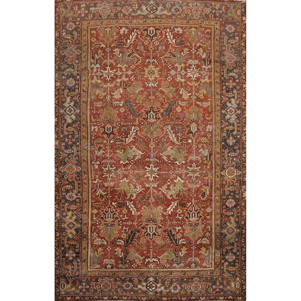 Hand Knotted Oriental 100% Wool Carpet Traditional All-Over Oranges & Rust Heriz (serapi) Area Rug - 10' 0'' X 7' 4''