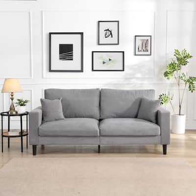 74" Light Gray Corduroy 3-Seater Sofa, 75x31x35 inches, Spacious & Comfy