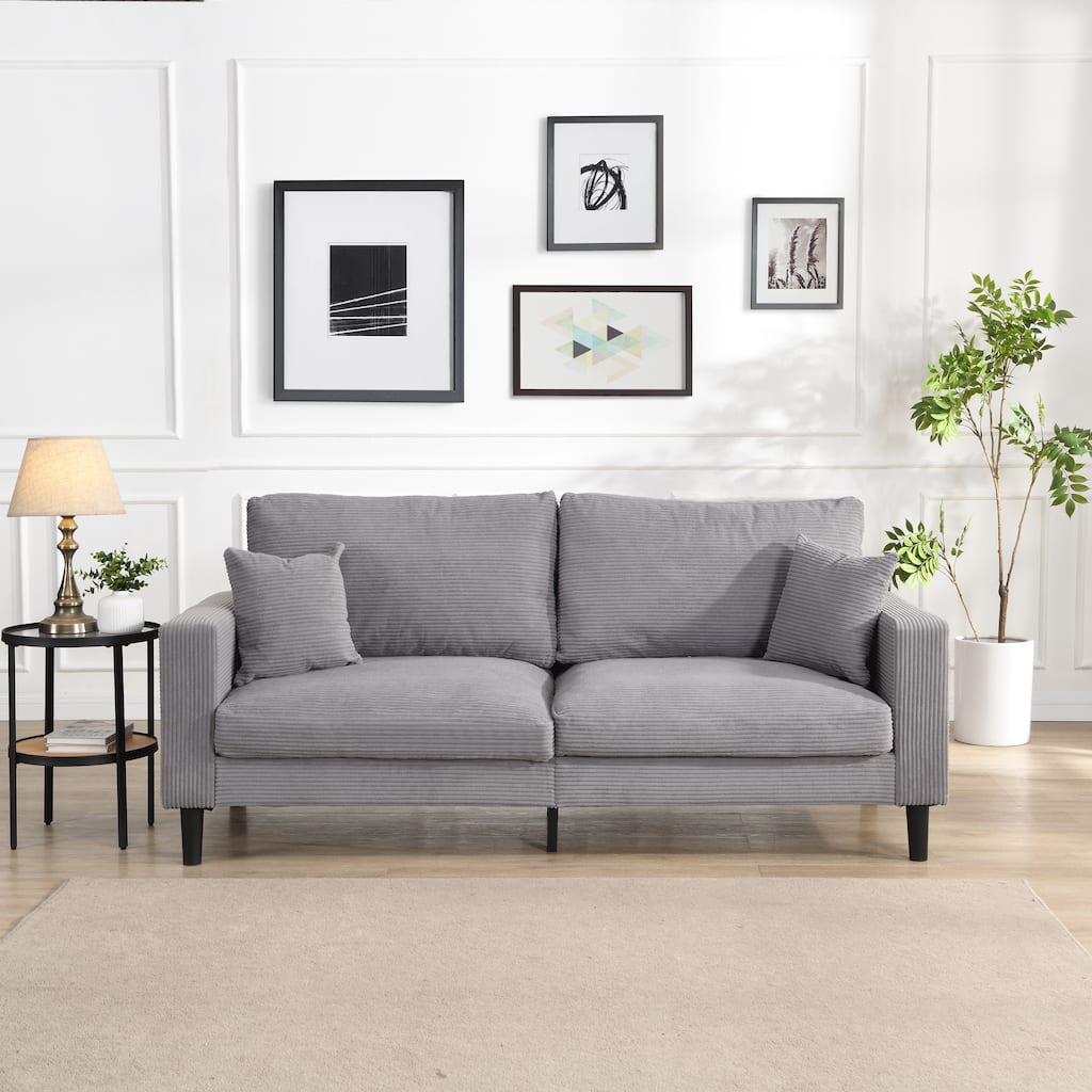 74" Light Gray Corduroy 3-Seater Sofa, 75x31x35 inches, Spacious & Comfy