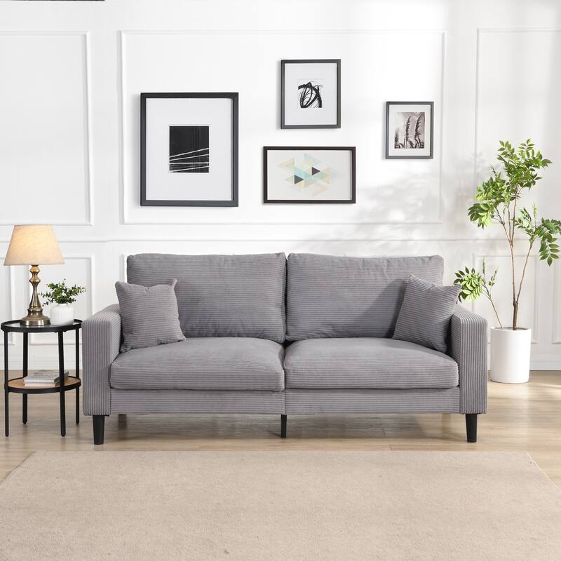Small Space Friendly 74 Modern 3-Seater High Resilience Upholstered Sofa - Wooden Frame Comfy for Living Room Bedroom Apartment - Light Gray