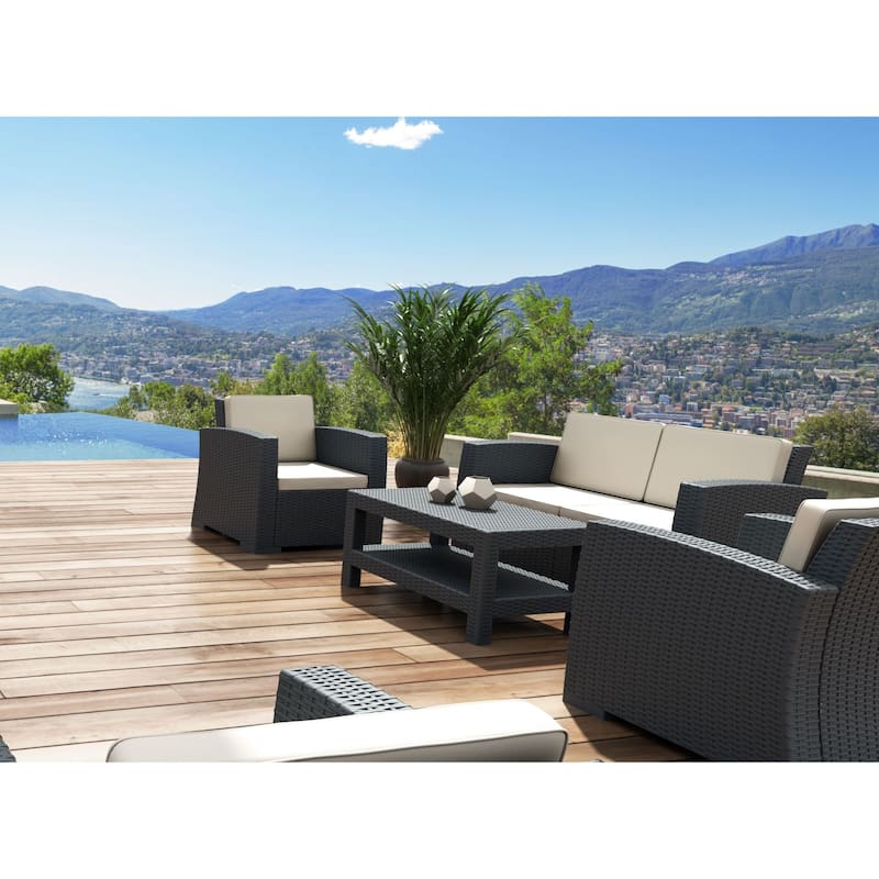 33" Gray Outdoor Patio Club Chair with Natural Beige Sunbrella Cushion