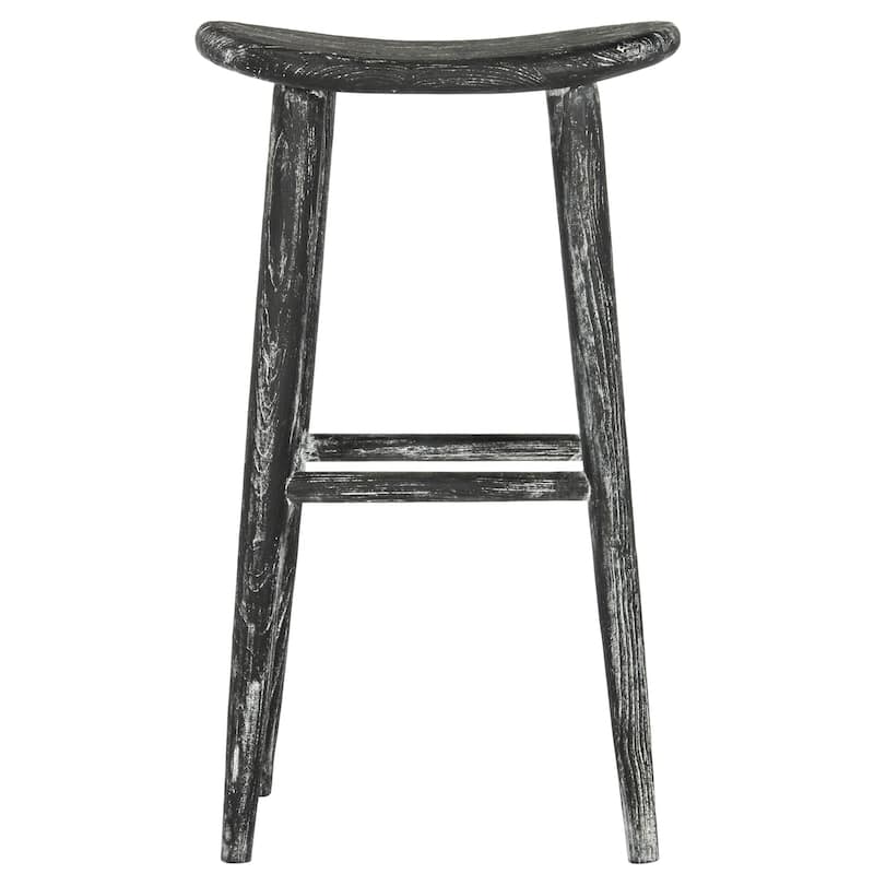 SAFAVIEH Eulalie 30.7 Inch Wood Black / White Washed Bar Stool - 17.7" x 11" x 30.7" - 18Wx11Dx31H