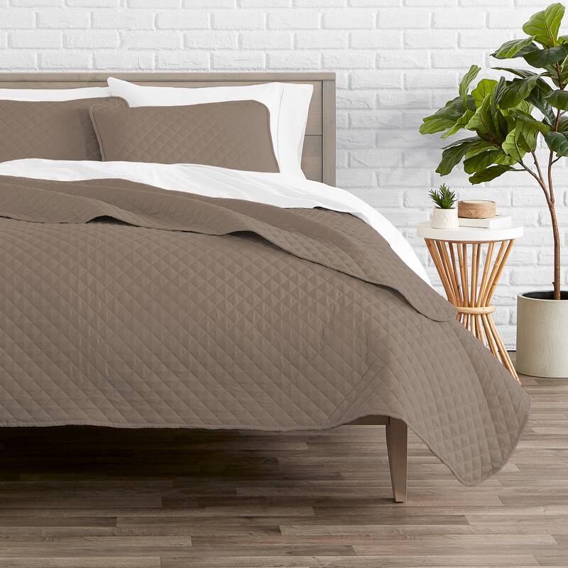 Bare Home Lightweight Coverlet Bedspread & Microfiber Sheet Set Bundle - Coverlet Set: Taupe, Sheet Set: Taupe - Full - Queen