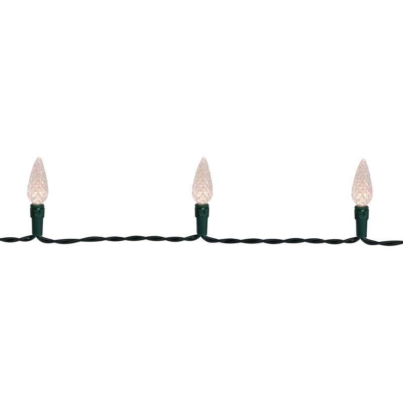 Battery Operated LED C6 Faceted Christmas Lights - Warm White - 15.75’ Green Wire - 50ct