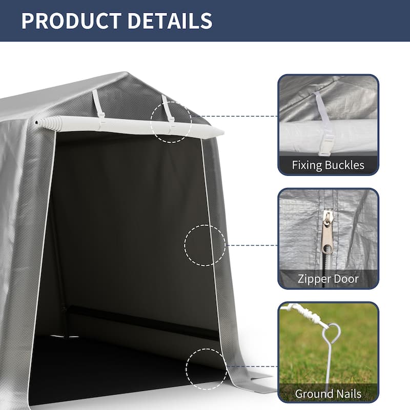 Futzca 6x8ft Portable Shelter Shed, 7ft High Outdoor Storage - N/A
