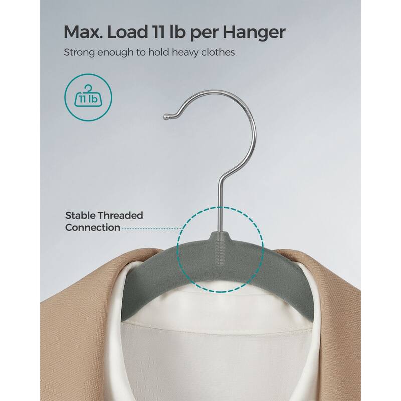 Space-Saving Velvet Anti-Slip Coat Hangers with Shoulder Notches and Swivel Hook