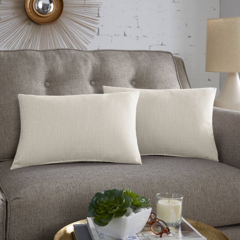 Sorra Home Linen Texture Pillows (Set of 2) - 12 in H x 24 in W x 6 in D - Beige