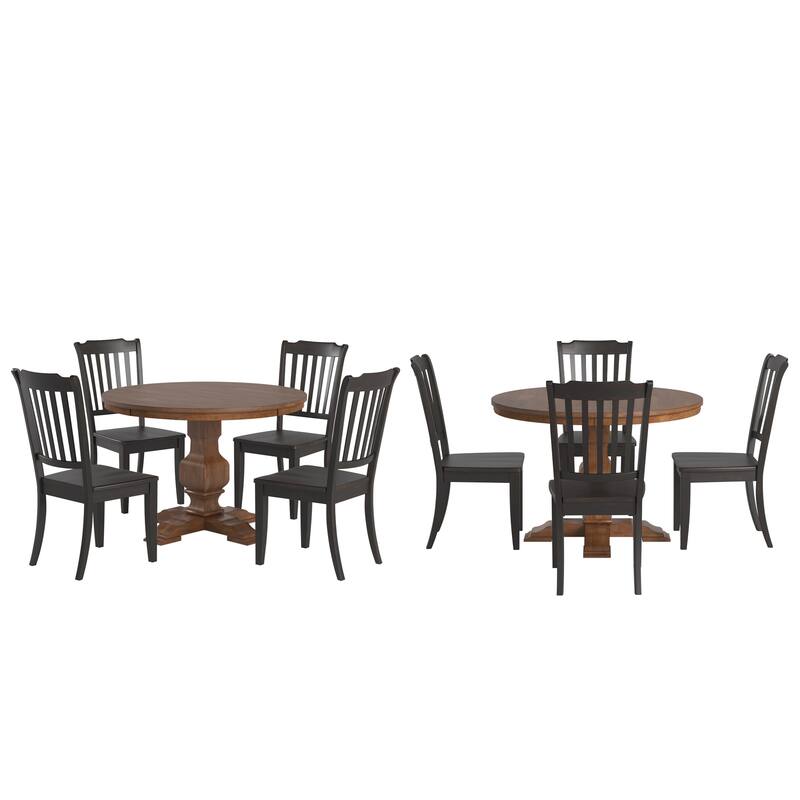 Ronda 45" Round Solid Wood Top Dining Set with Spindle Back Chairs