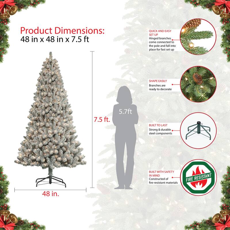Puleo International Pre-Lit 7.5' Flocked Virginia Pine Artificial Christmas Tree