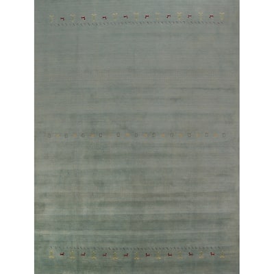 Aqua Green Gabbeh Oriental Area Rug Hand-Knotted Wool Carpet - 8'3" x 9'11"