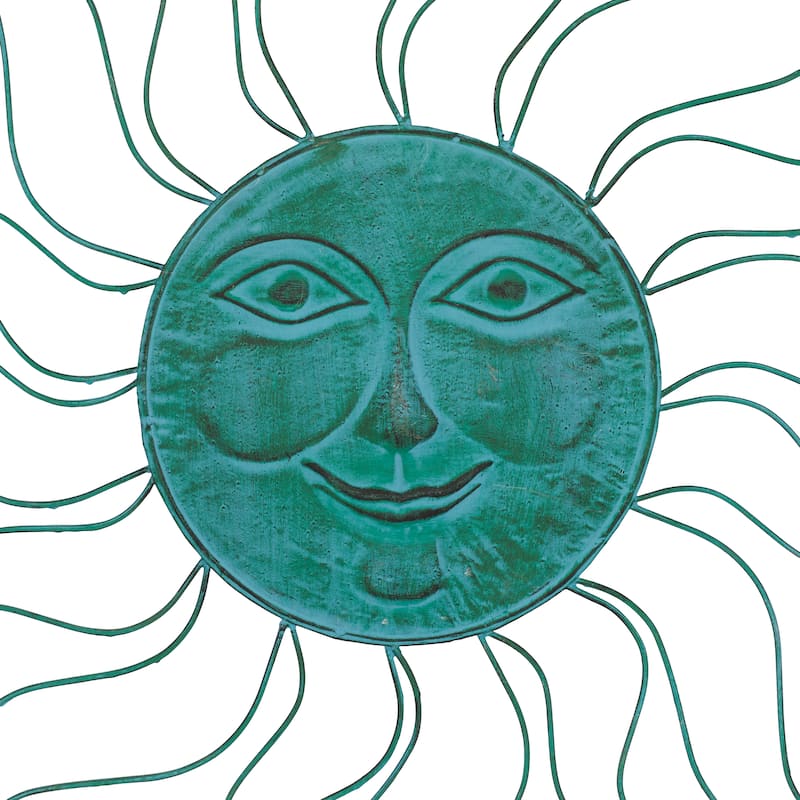 Teal Metal Indoor Outdoor Sun Home Wall Decor with Wire Frame