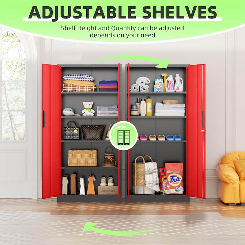 Tall Metal Locker Garage Storage Cabinet with Locking Doors and Adjustable Shelves for Office, Garage, Home, Pantry