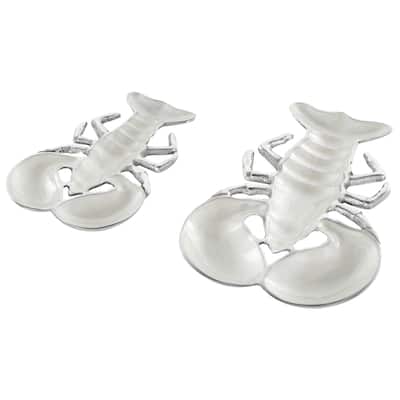 Aluminum Metal Lobster Enameled Serving Bowl with Silver Metal Exterior - Set of 2 Silver, Teal, Blue - Roche River Decor