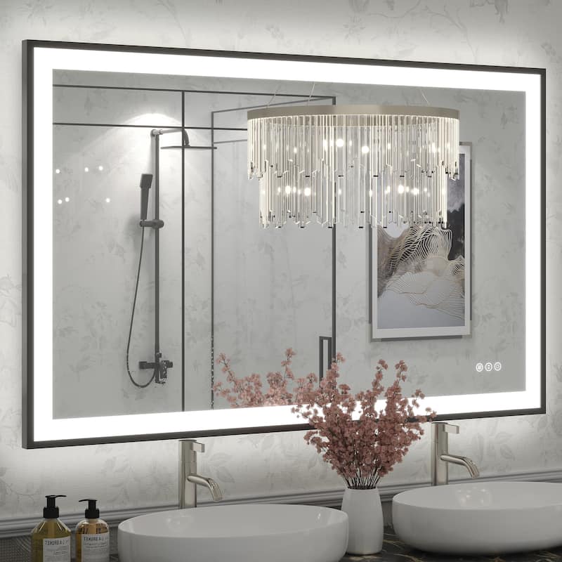 Extra Large Black Frame LED Bathroom Vanity Mirror with 3 Years Warranty and UL Certified - 51x32
