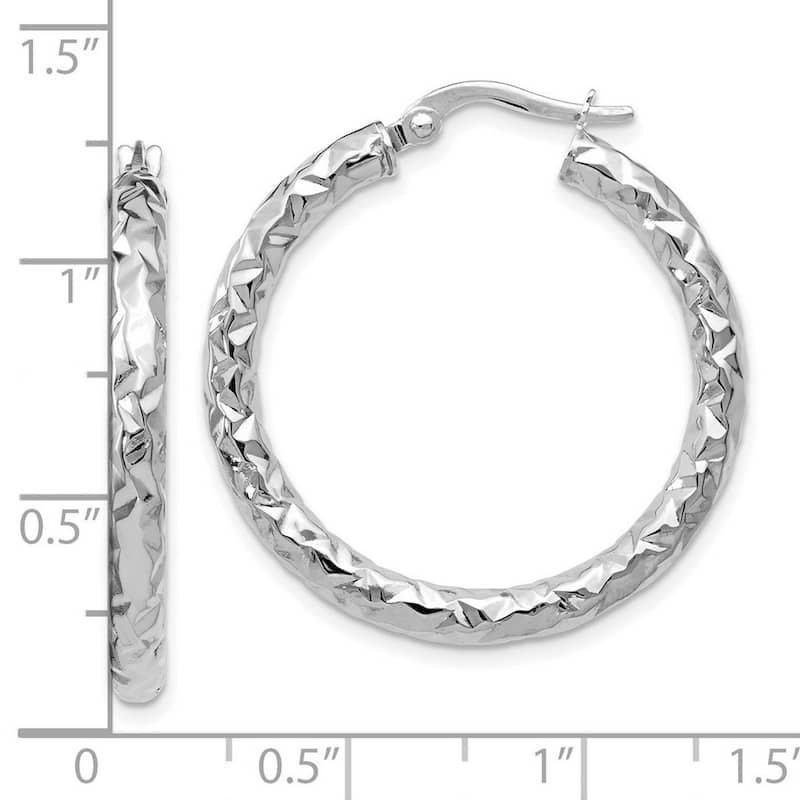 Curata 14k Foreverlite White Gold Hinged hoop Polished and Textured Earrings - 30x18.75mm Wide 3mm Thick