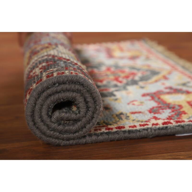 Hand Knotted Oriental 100% Wool Carpet Traditional Medallion Greys & Charcoal Heriz (serapi) Area Rug - 3' 0'' X 2' 0''