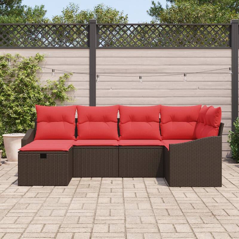 vidaXL 6/7 Garden Sofa Set with Cushions Black/Brown/Grey Poly Rattan - 91.9 x 48.6 x 27.2