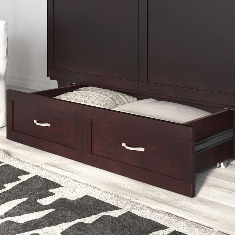 Monroe Queen Murphy Bed Chest with 6" Mattress, Storage Drawer & Built-In Charger in Espresso