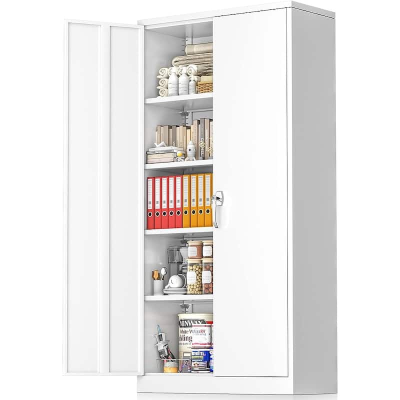 Tall Metal Locker Garage Storage Cabinet with Locking Doors and Adjustable Shelves for Office, Garage, Home, Pantry