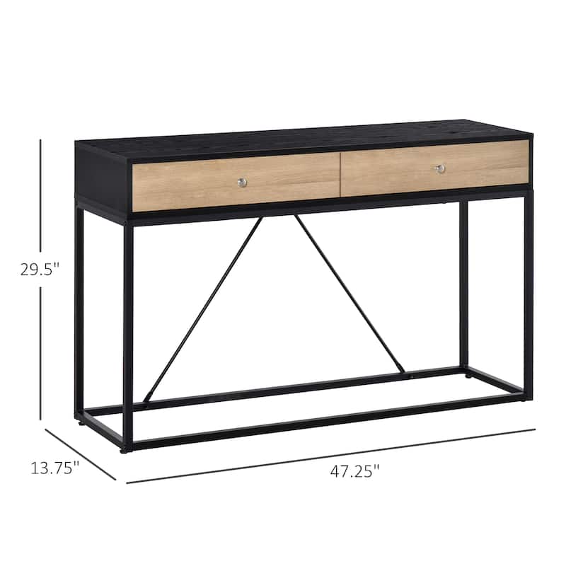 HOMCOM Console Sofa Table with 2 Drawers Narrow V Shape designed Entryway Table with Metal Frame for Hallway Living Room