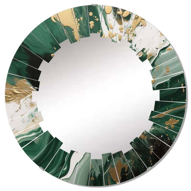 Designart "Green and Gold Liquid Magic I" Abstract Modern Wall Mirror