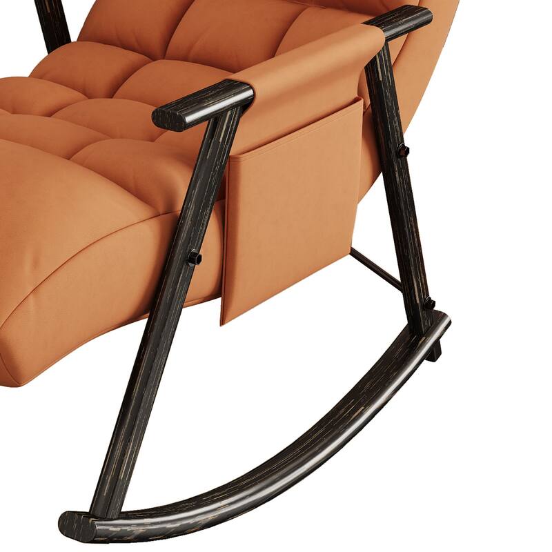 Modern Classic Fabric Upholstered Rocking Chair with Storage Pocket