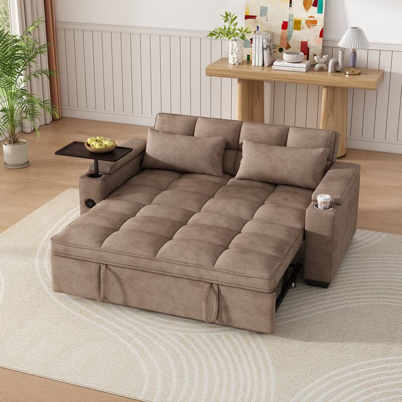 Rossetta Modern Style Chenille Fabric Folding Convertible Pullout Sofa Bed with 3 in 1 Functional Armrest