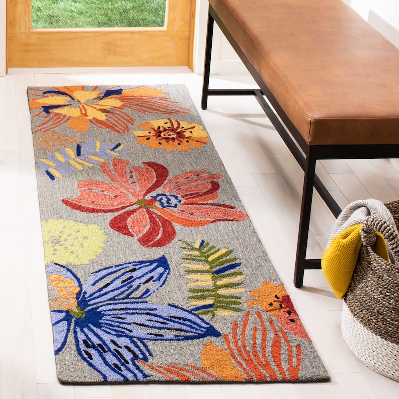 SAFAVIEH Handmade Four Seasons Seong Floral Rug - 2' x 6' Runner - Grey/Orange