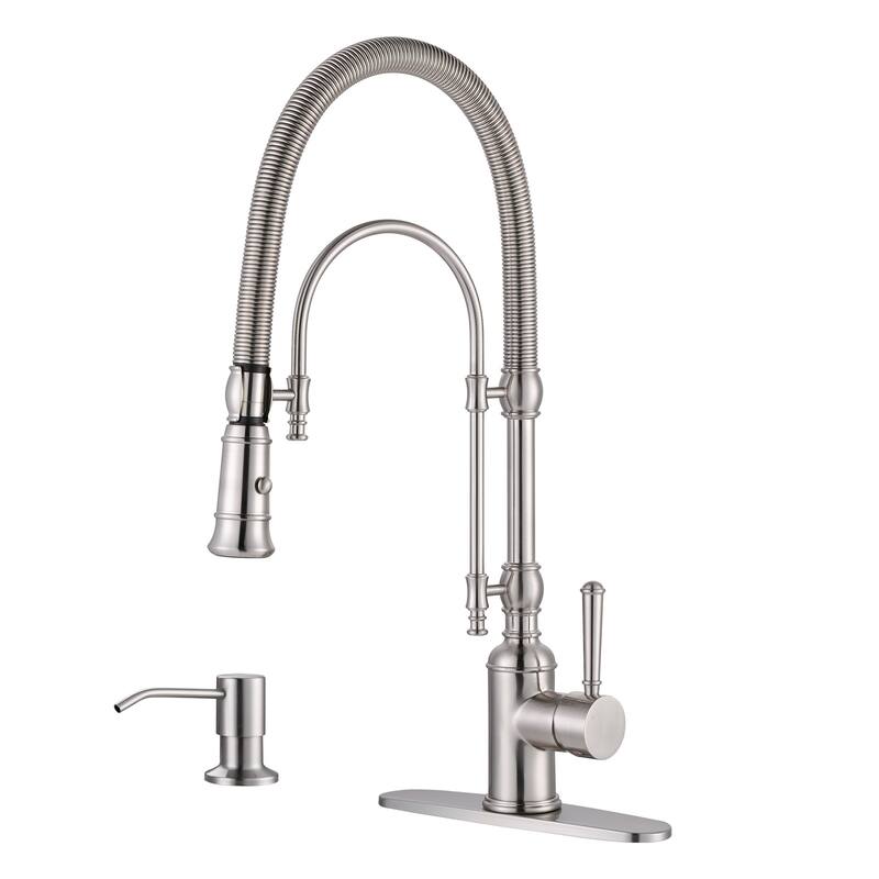 WOWOW Single Handle Gooseneck Pull Down Sprayer Kitchen Faucet