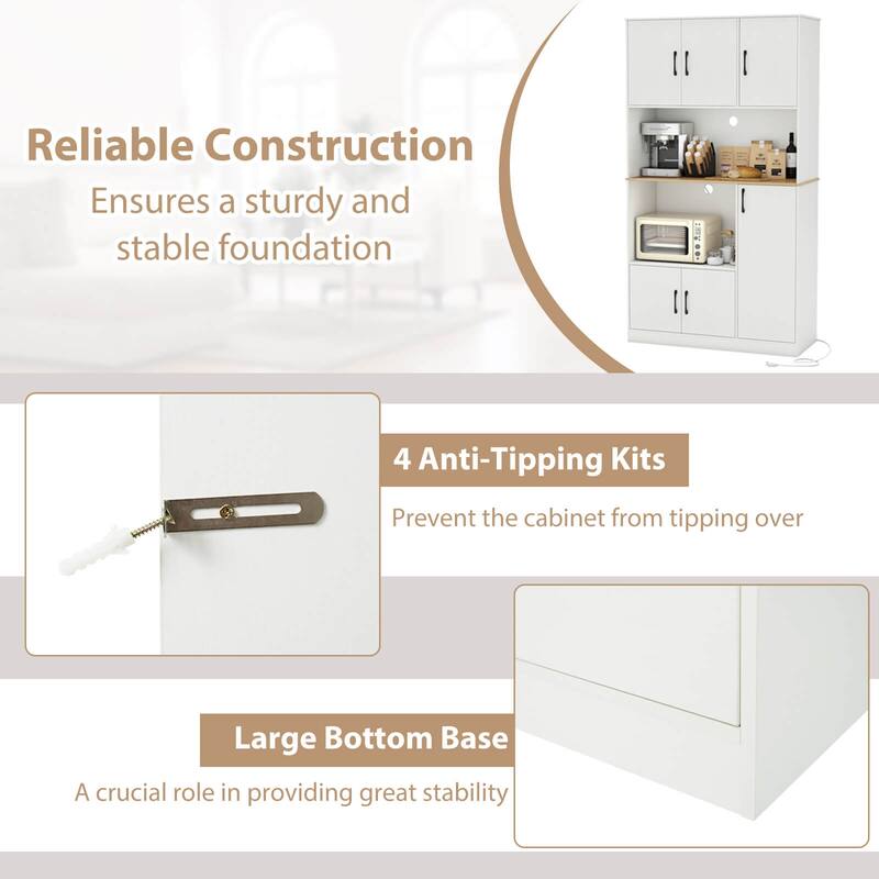 Costway 71" Tall Kitchen Pantry Cabinet with Charging Station - See Details