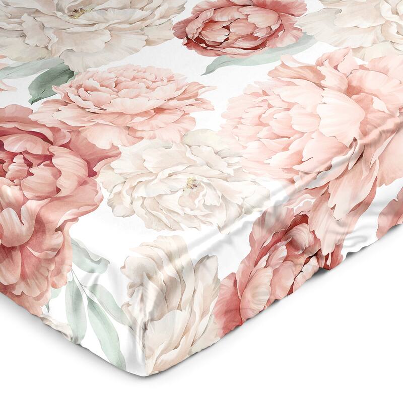 Sweet Jojo Designs Blush Pink Boho Shabby Chic Floral Girl Satin Fitted Crib Sheet Off White Ivory Bohemian Vintage Watercolor
