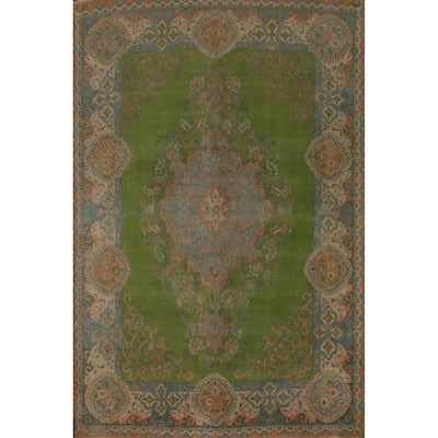 Hand Knotted Oriental 100% Wool Carpet Traditional Floral Green Tabriz Area Rug - 12' 10'' X 10' 0''