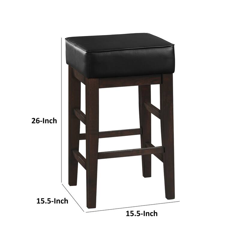 Vin 26 Inch Counter Height Stool, Black Faux Leather Seat, Dark Brown Wood