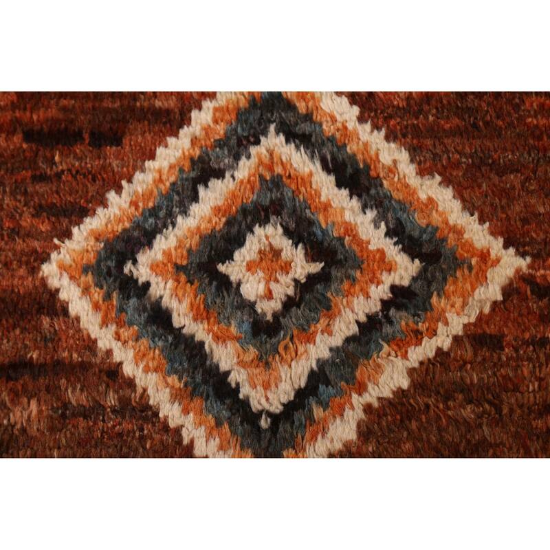 Hand Knotted Oriental 100% Wool Carpet Modern Tribal Brown Moroccan Area Rug - 9' 6'' X 6' 9''