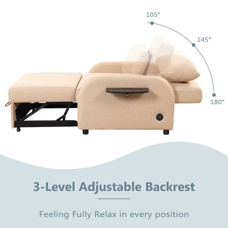 48.8"2-Seater Sleeper Sofa 3 in 1 with 2 Wing Table and USB Charge